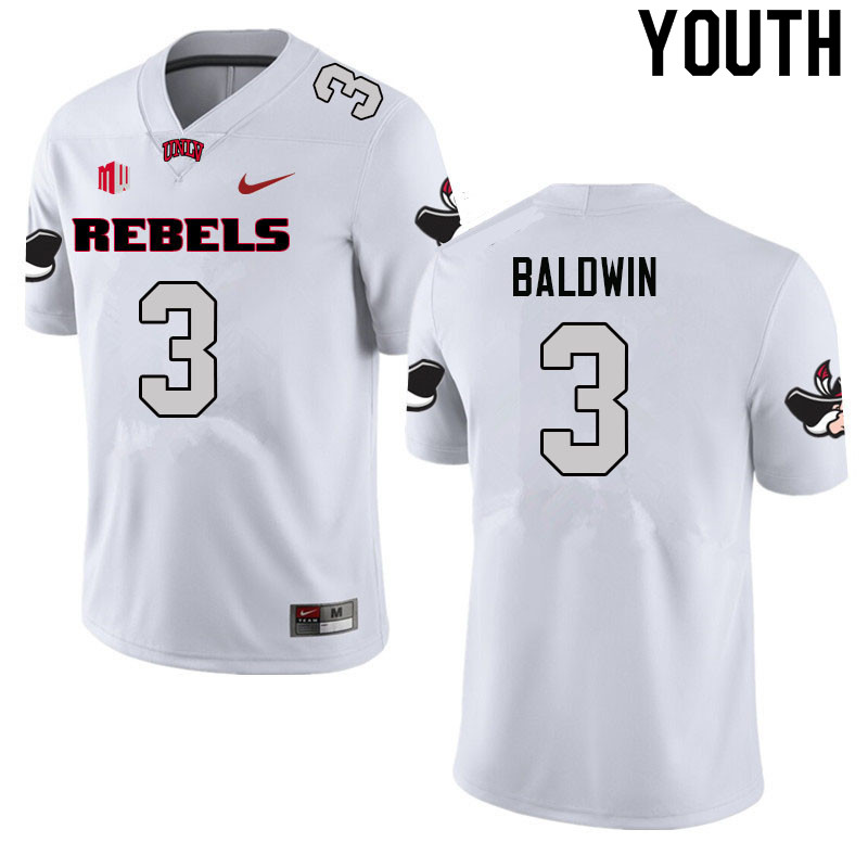 Youth #3 Johnathan Baldwin UNLV Rebels College Football Jerseys Sale-White - Click Image to Close